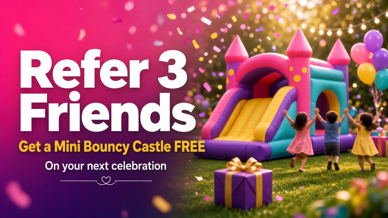 Refer 3 friends and get a mini bouncy castle on rent free with PartyCraz