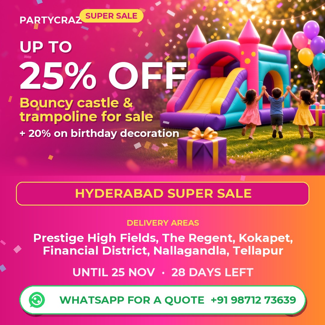 SUPER SALE: Up to 25% off bouncy castle and trampoline SALE in Hyderabad