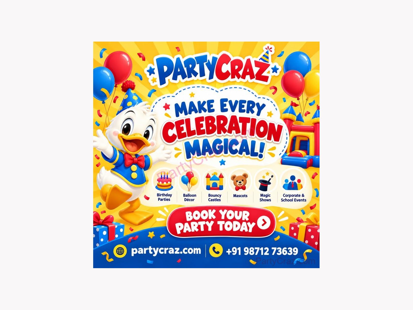 PartyCrazDonald Duck Mascot on Rent in Delhi NCR — PartyCraz