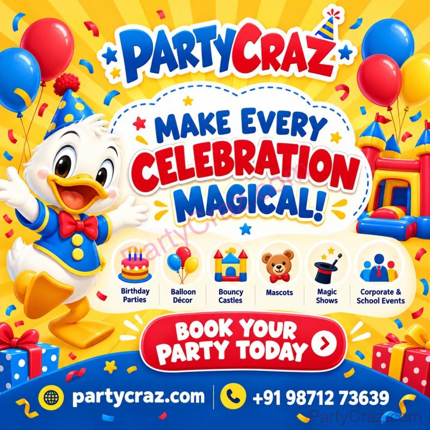 PartyCrazDonald Duck Mascot on Rent in Delhi NCR — PartyCraz
