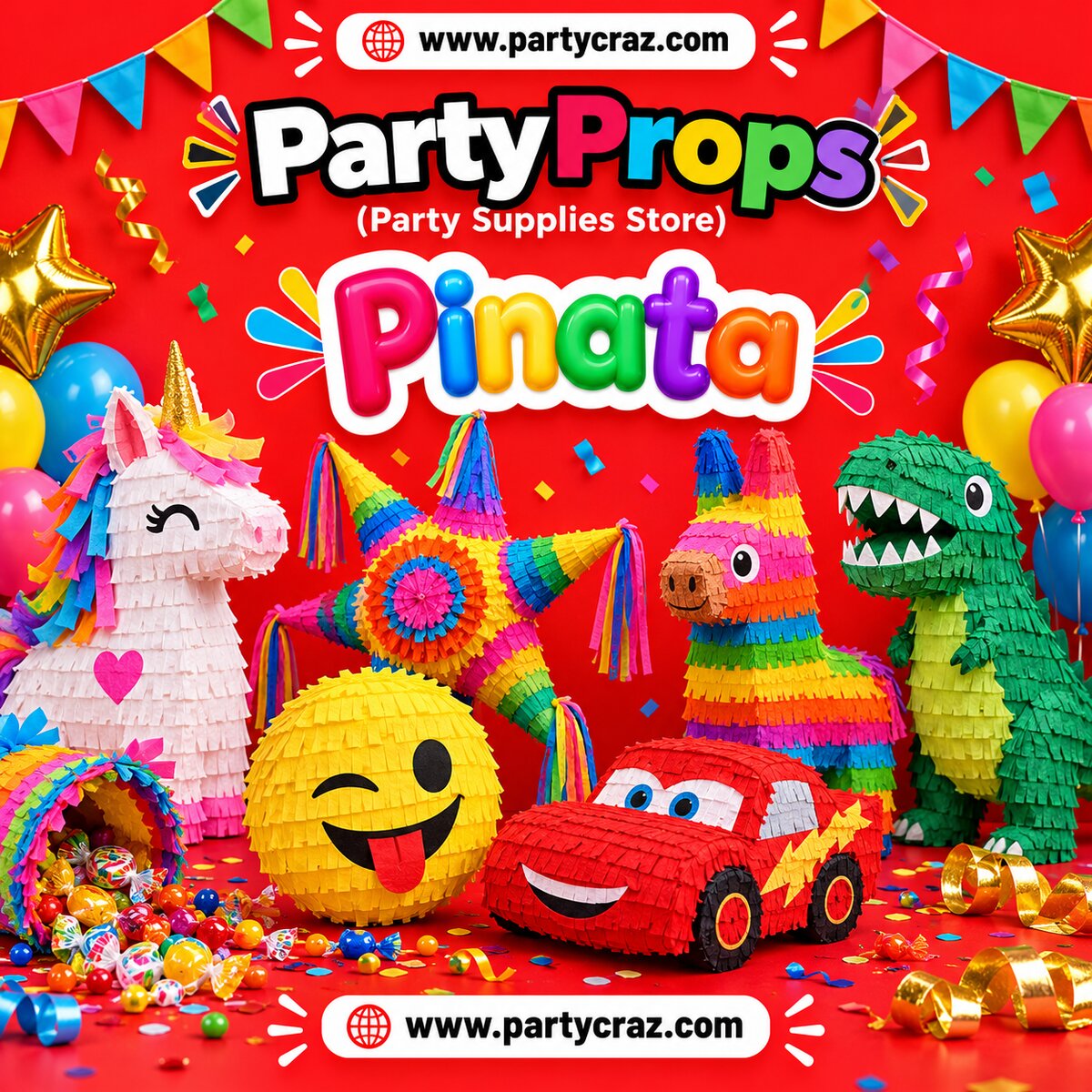 Pinata Party Setup — unicorn, star and car piñatas for kids birthdays | PartyCraz Gurgaon